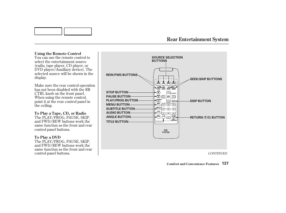 Rear entertainment system | Acura 2004 MDX - Owner's Manual User Manual | Page 141 / 284