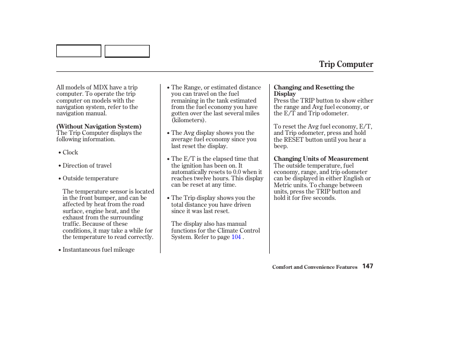 Trip computer | Acura 2004 MDX - Owner's Manual User Manual | Page 151 / 284