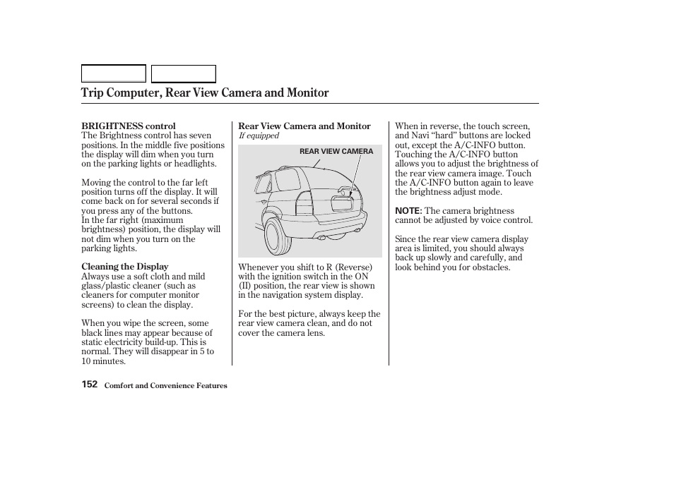 Trip computer, rear view camera and monitor | Acura 2004 MDX - Owner's Manual User Manual | Page 156 / 284