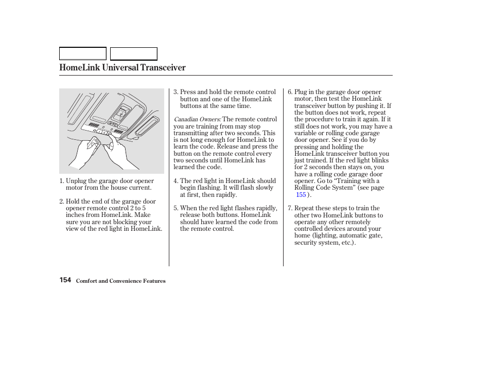 Homelink universal transceiver | Acura 2004 MDX - Owner's Manual User Manual | Page 158 / 284