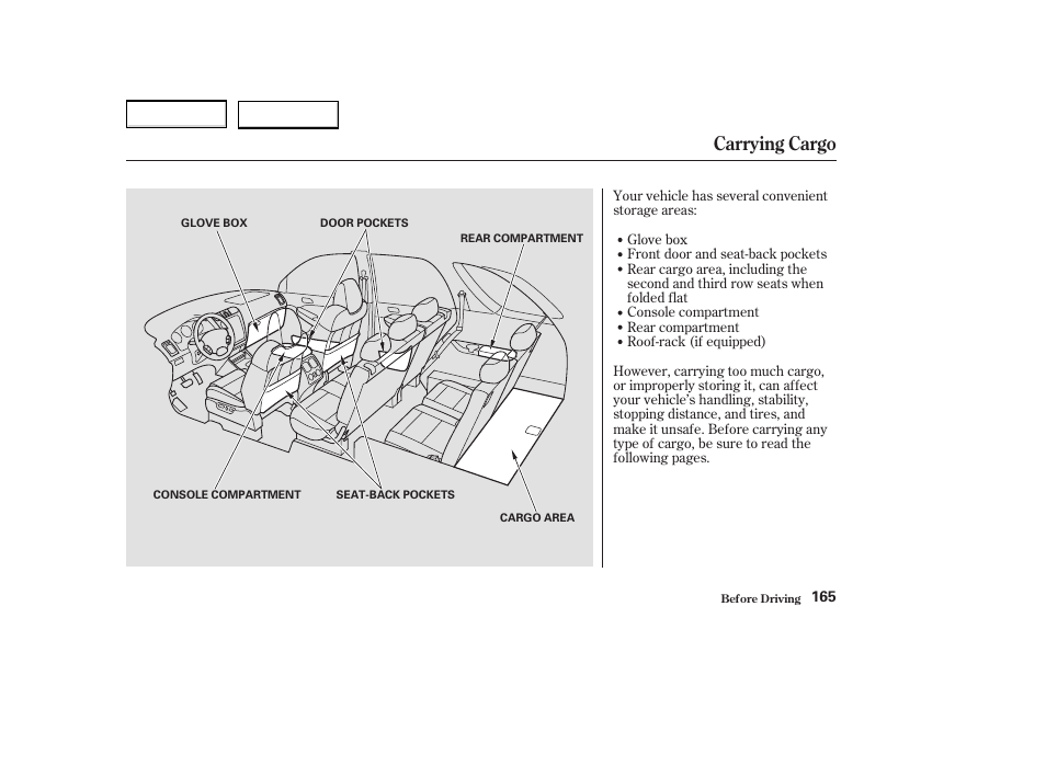 Carrying cargo | Acura 2004 MDX - Owner's Manual User Manual | Page 169 / 284