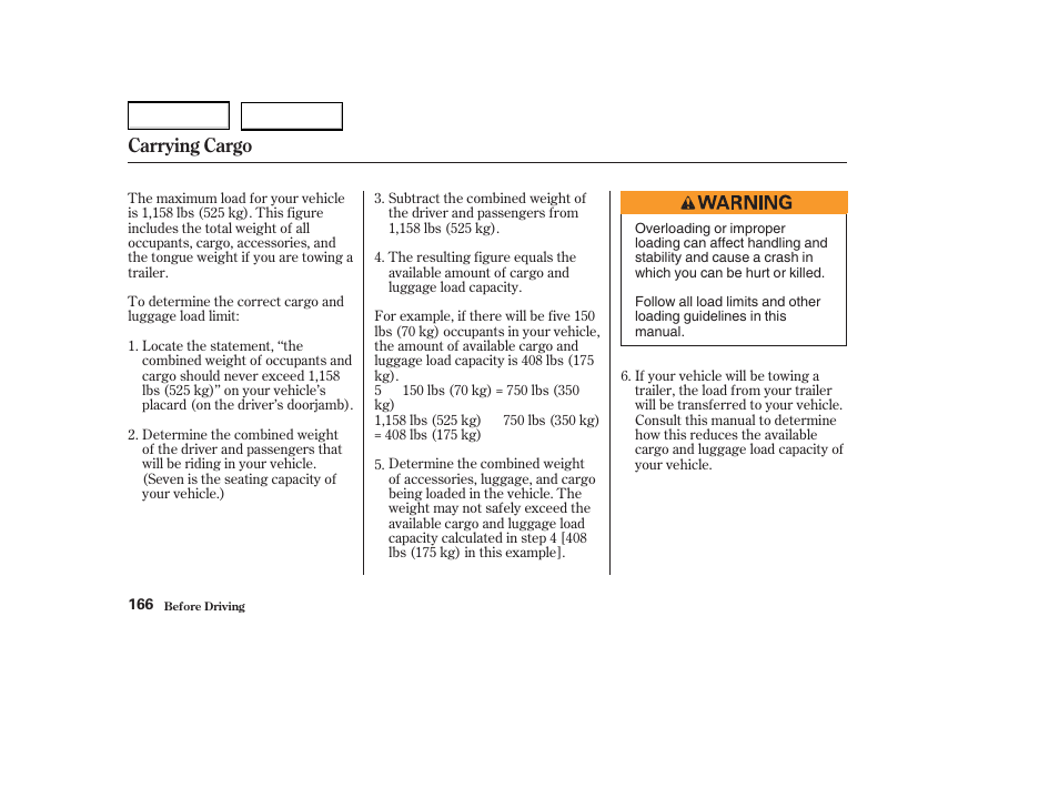 Carrying cargo | Acura 2004 MDX - Owner's Manual User Manual | Page 170 / 284