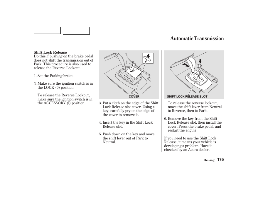 Automatic transmission | Acura 2004 MDX - Owner's Manual User Manual | Page 179 / 284