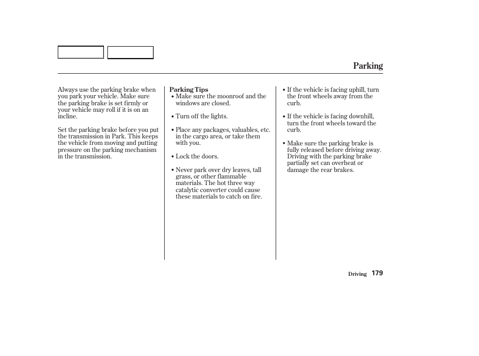 Parking | Acura 2004 MDX - Owner's Manual User Manual | Page 183 / 284