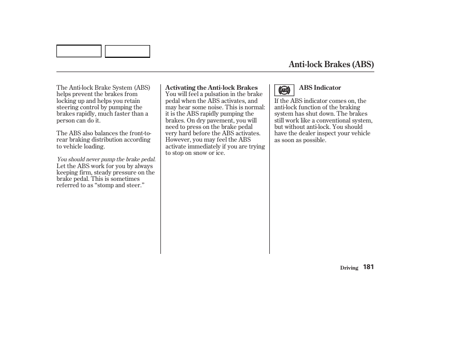 Anti-lock brakes (abs) | Acura 2004 MDX - Owner's Manual User Manual | Page 185 / 284