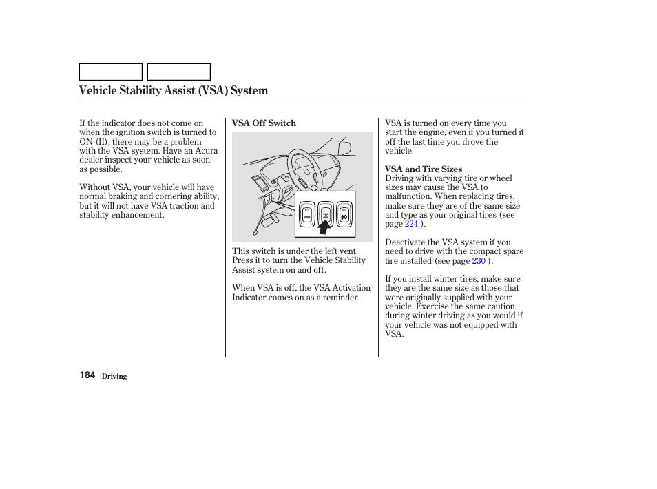 Vehicle stability assist (vsa) system | Acura 2004 MDX - Owner's Manual User Manual | Page 188 / 284