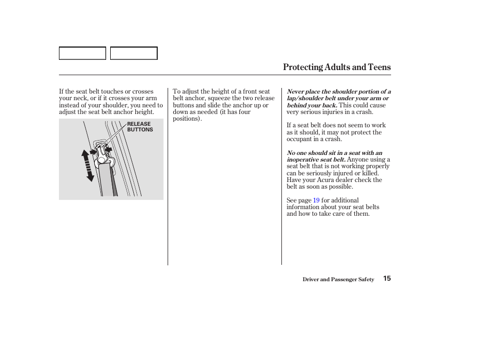 Protecting adults and teens | Acura 2004 MDX - Owner's Manual User Manual | Page 19 / 284