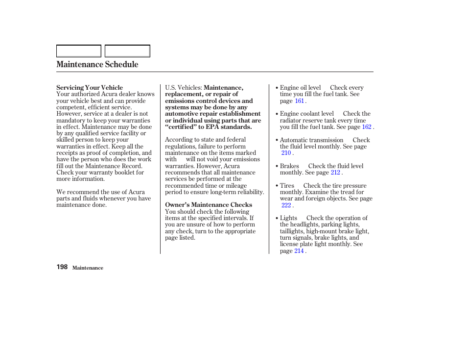 Maintenance schedule | Acura 2004 MDX - Owner's Manual User Manual | Page 202 / 284
