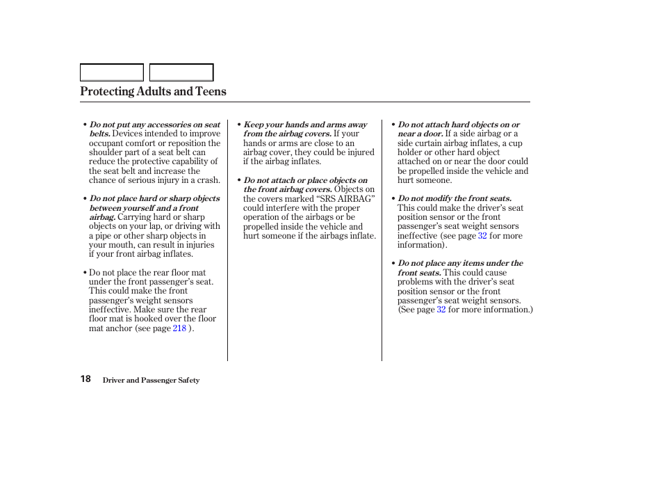Protecting adults and teens | Acura 2004 MDX - Owner's Manual User Manual | Page 22 / 284