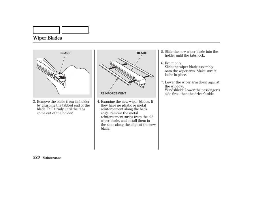 Wiper blades | Acura 2004 MDX - Owner's Manual User Manual | Page 224 / 284