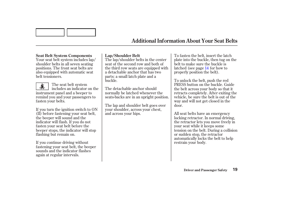 Additional information about your seat belts | Acura 2004 MDX - Owner's Manual User Manual | Page 23 / 284