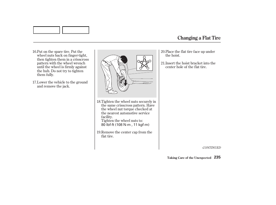 Changing a flat tire | Acura 2004 MDX - Owner's Manual User Manual | Page 239 / 284