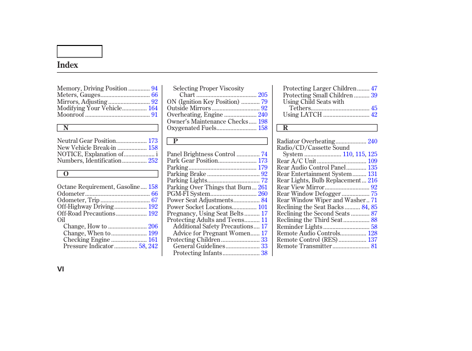 Index | Acura 2004 MDX - Owner's Manual User Manual | Page 280 / 284