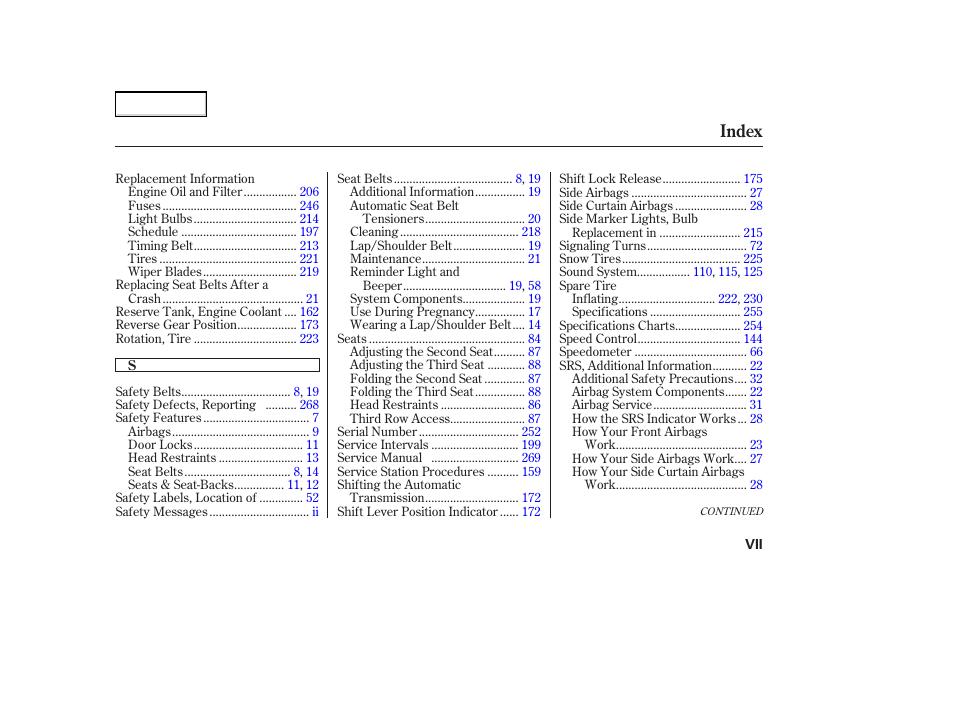 Index | Acura 2004 MDX - Owner's Manual User Manual | Page 281 / 284