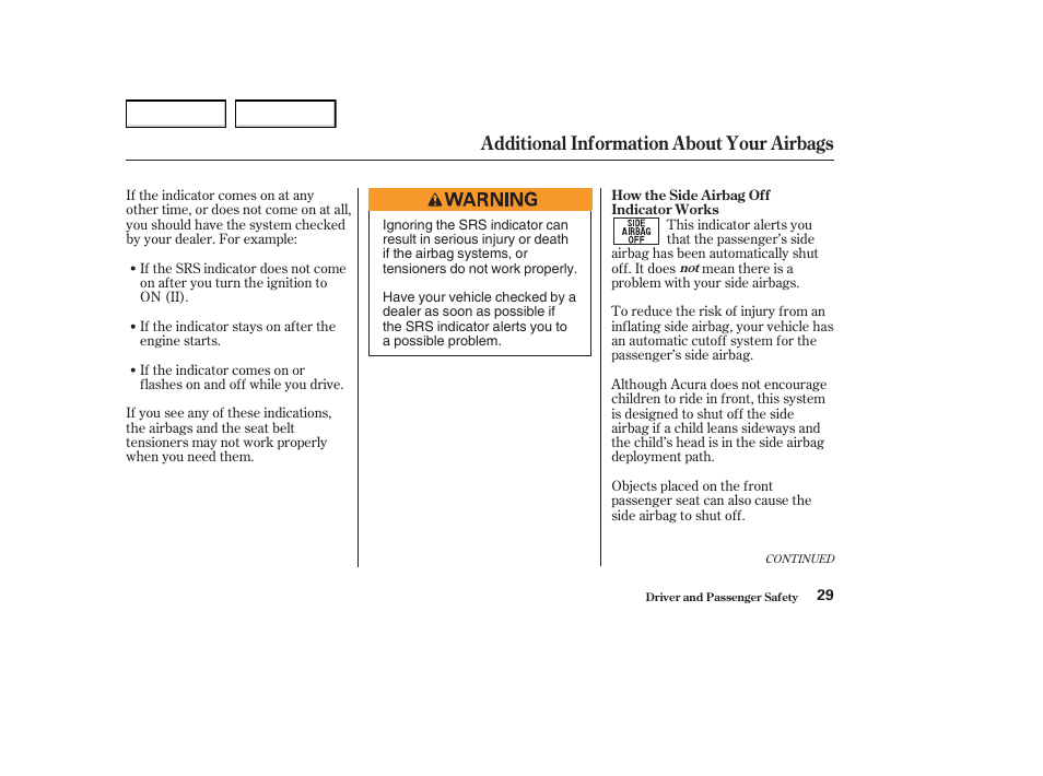 Additional information about your airbags | Acura 2004 MDX - Owner's Manual User Manual | Page 33 / 284
