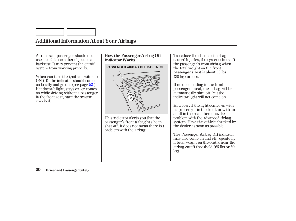 Additional information about your airbags | Acura 2004 MDX - Owner's Manual User Manual | Page 34 / 284
