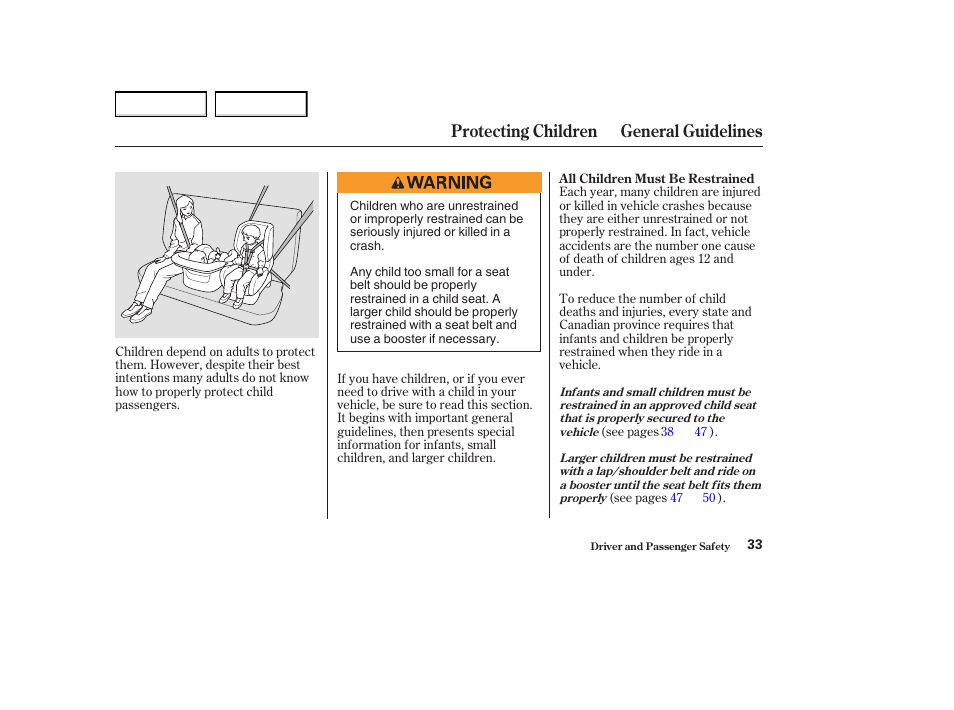 Protecting children general guidelines | Acura 2004 MDX - Owner's Manual User Manual | Page 37 / 284