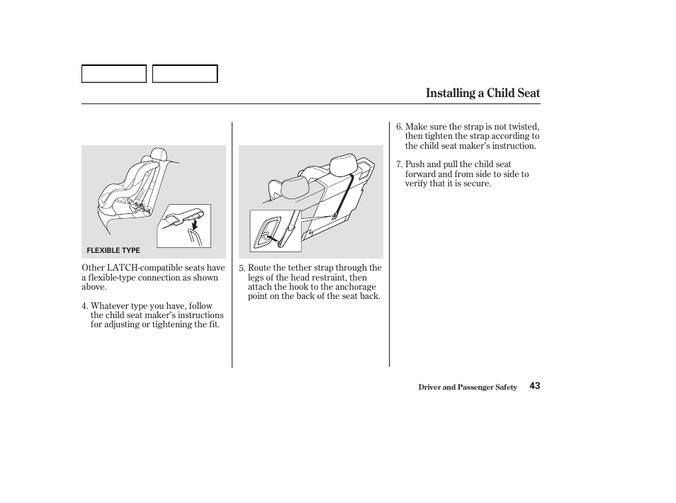 Installing a child seat | Acura 2004 MDX - Owner's Manual User Manual | Page 47 / 284