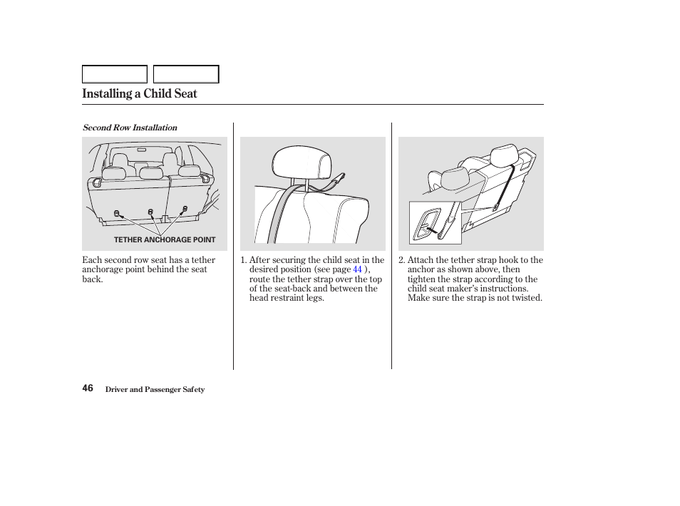 Installing a child seat | Acura 2004 MDX - Owner's Manual User Manual | Page 50 / 284