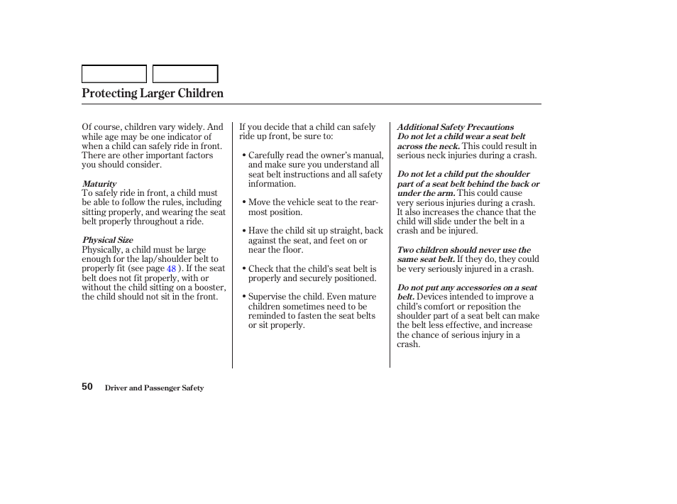 Protecting larger children | Acura 2004 MDX - Owner's Manual User Manual | Page 54 / 284