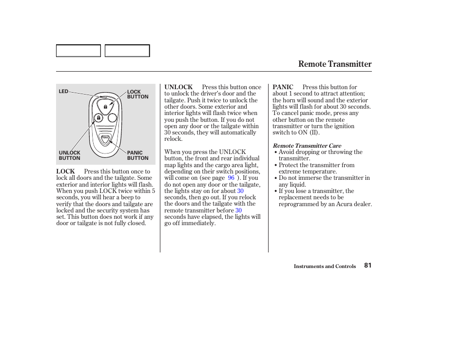 Remote transmitter | Acura 2004 MDX - Owner's Manual User Manual | Page 85 / 284
