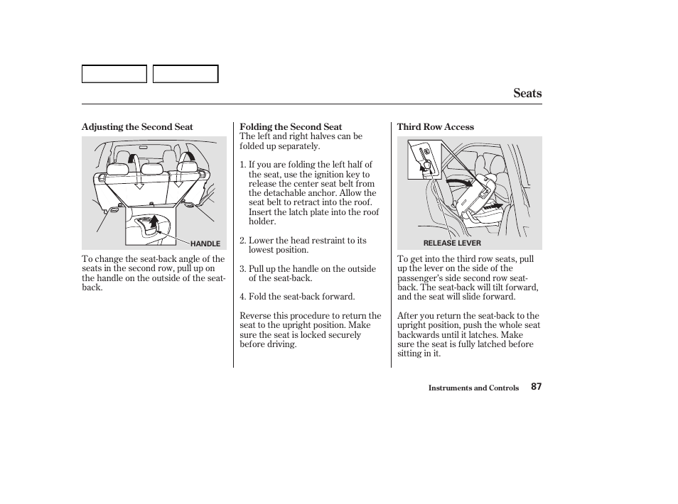 Seats | Acura 2004 MDX - Owner's Manual User Manual | Page 91 / 284