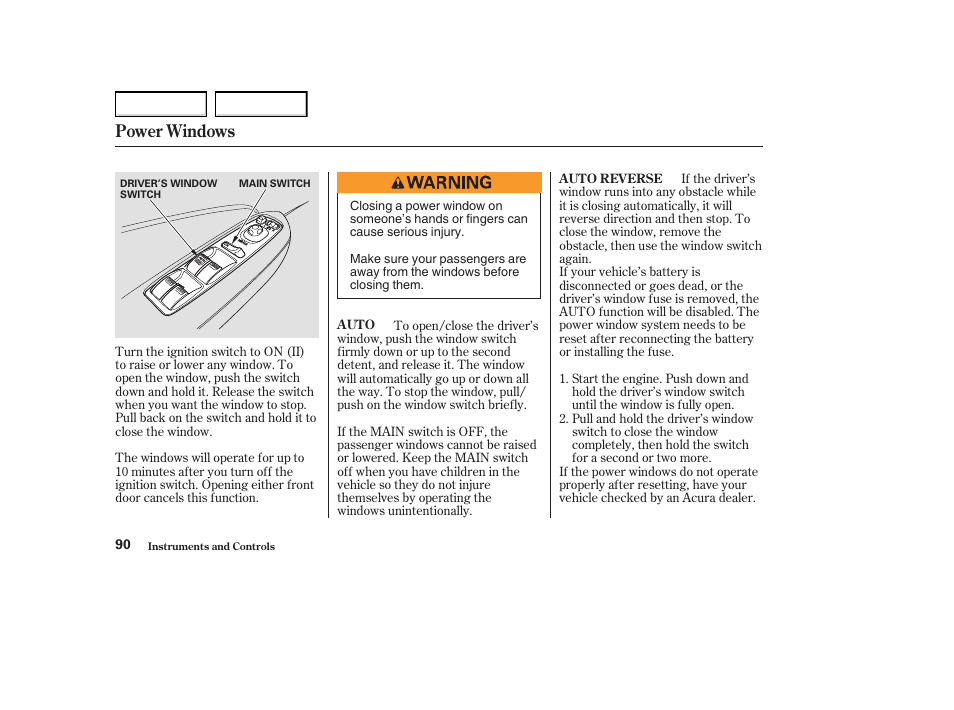 Power windows | Acura 2004 MDX - Owner's Manual User Manual | Page 94 / 284