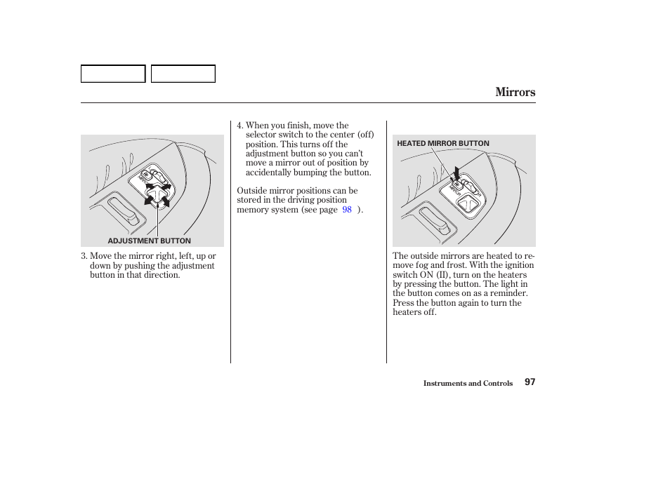 Mirrors | Acura 2004 RL - Owner's Manual User Manual | Page 100 / 370