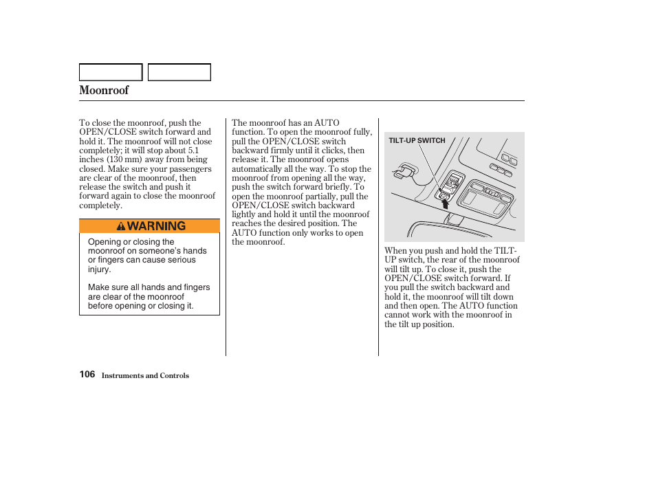 Moonroof | Acura 2004 RL - Owner's Manual User Manual | Page 109 / 370