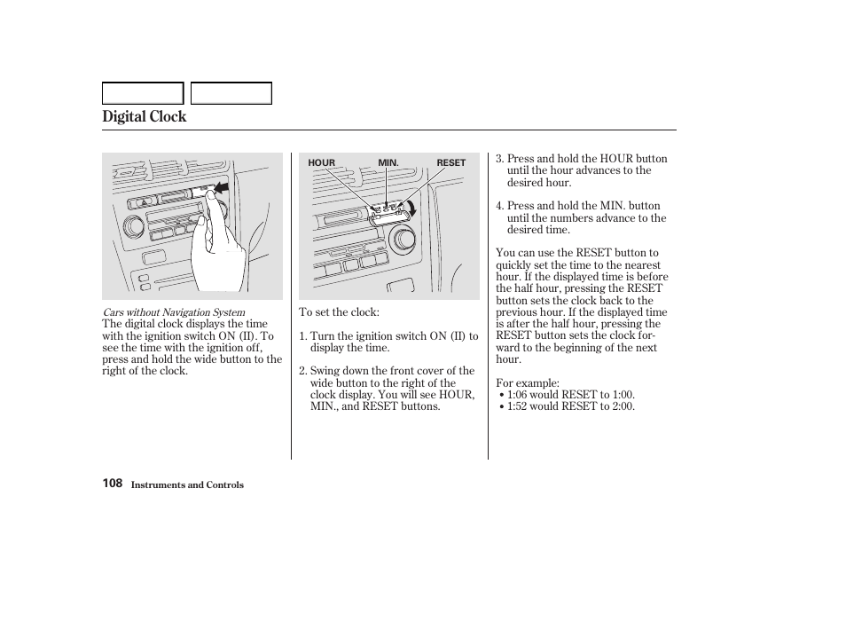 Digital clock | Acura 2004 RL - Owner's Manual User Manual | Page 111 / 370