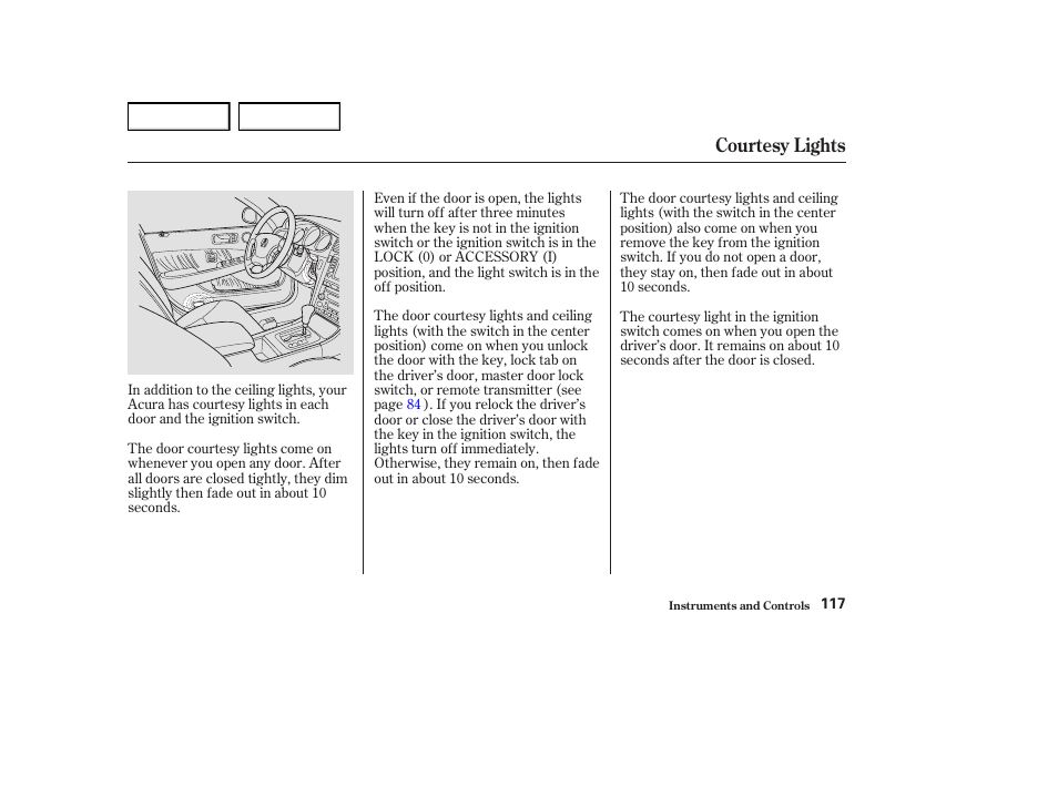 Courtesy lights | Acura 2004 RL - Owner's Manual User Manual | Page 120 / 370