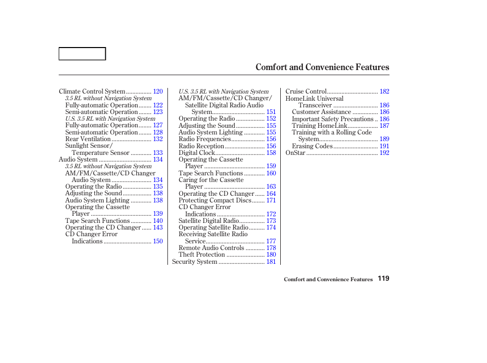 Comfort and convenience features | Acura 2004 RL - Owner's Manual User Manual | Page 122 / 370