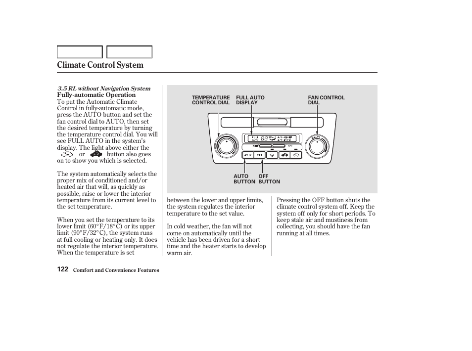 Climate control system | Acura 2004 RL - Owner's Manual User Manual | Page 125 / 370