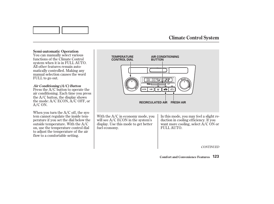 Climate control system | Acura 2004 RL - Owner's Manual User Manual | Page 126 / 370