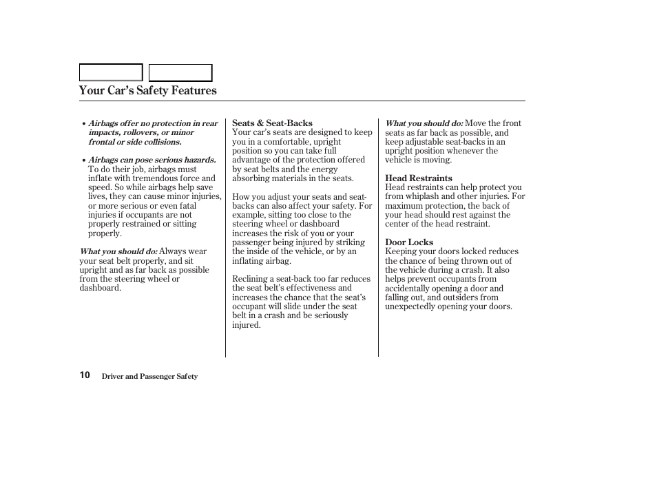 Your car’s safety features | Acura 2004 RL - Owner's Manual User Manual | Page 13 / 370