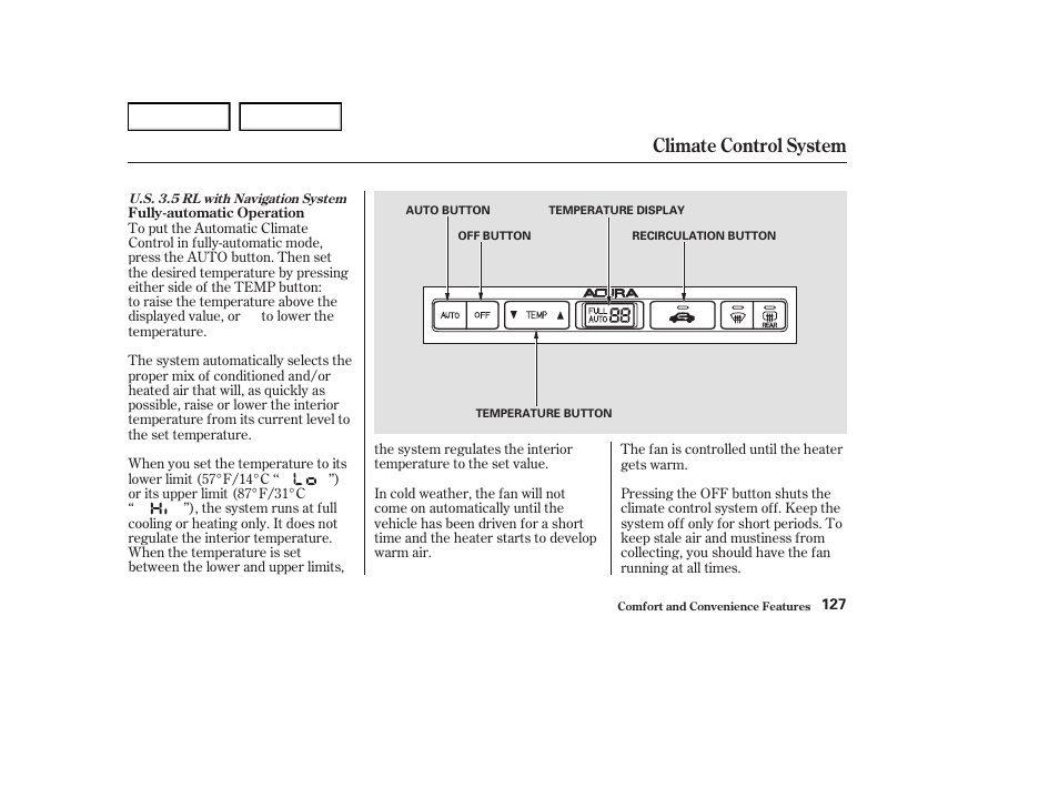 Climate control system | Acura 2004 RL - Owner's Manual User Manual | Page 130 / 370