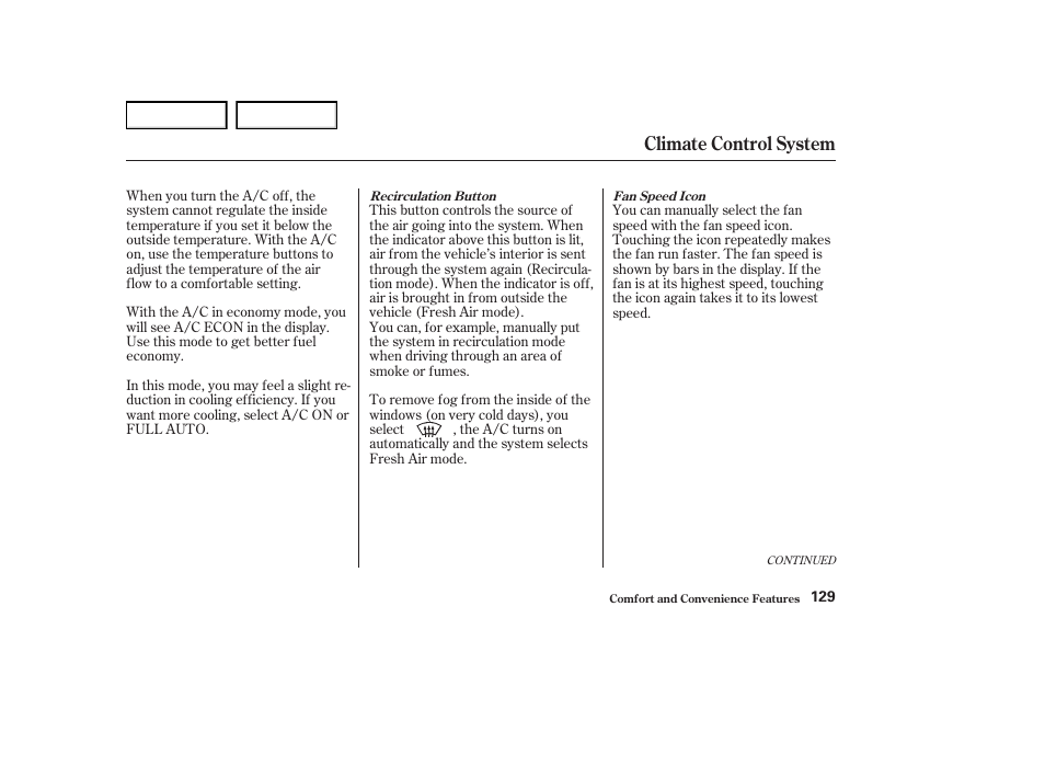 Climate control system | Acura 2004 RL - Owner's Manual User Manual | Page 132 / 370