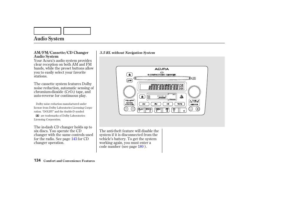 Audio system | Acura 2004 RL - Owner's Manual User Manual | Page 137 / 370