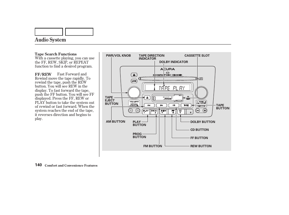 Audio system | Acura 2004 RL - Owner's Manual User Manual | Page 143 / 370