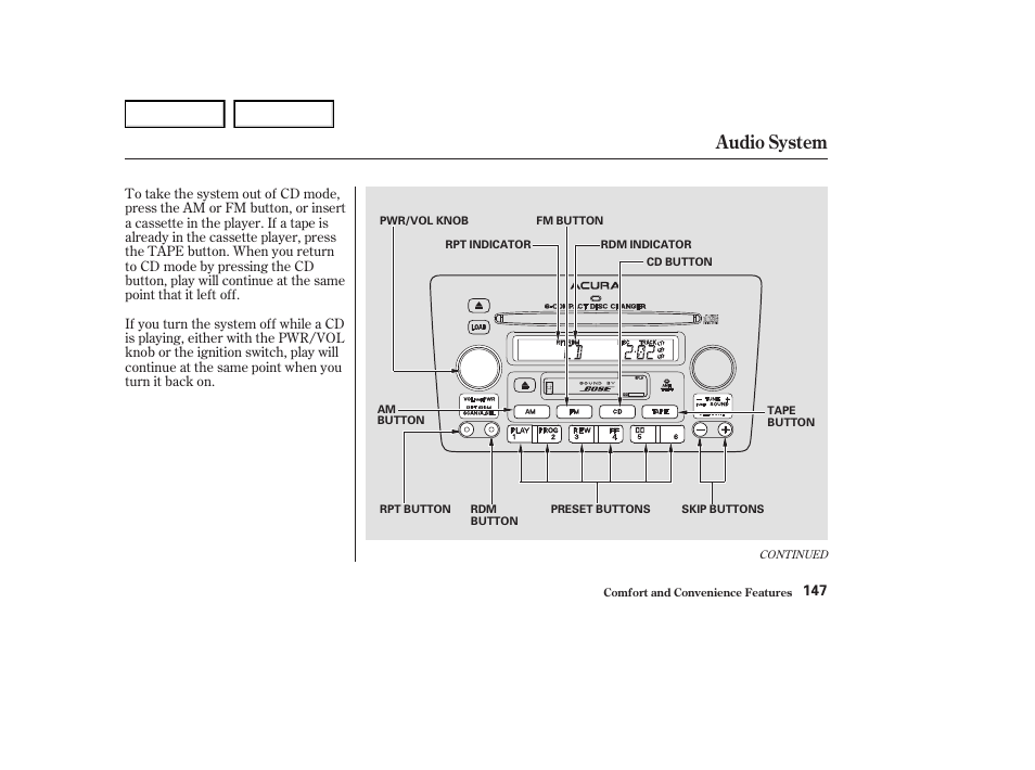 Audio system | Acura 2004 RL - Owner's Manual User Manual | Page 150 / 370