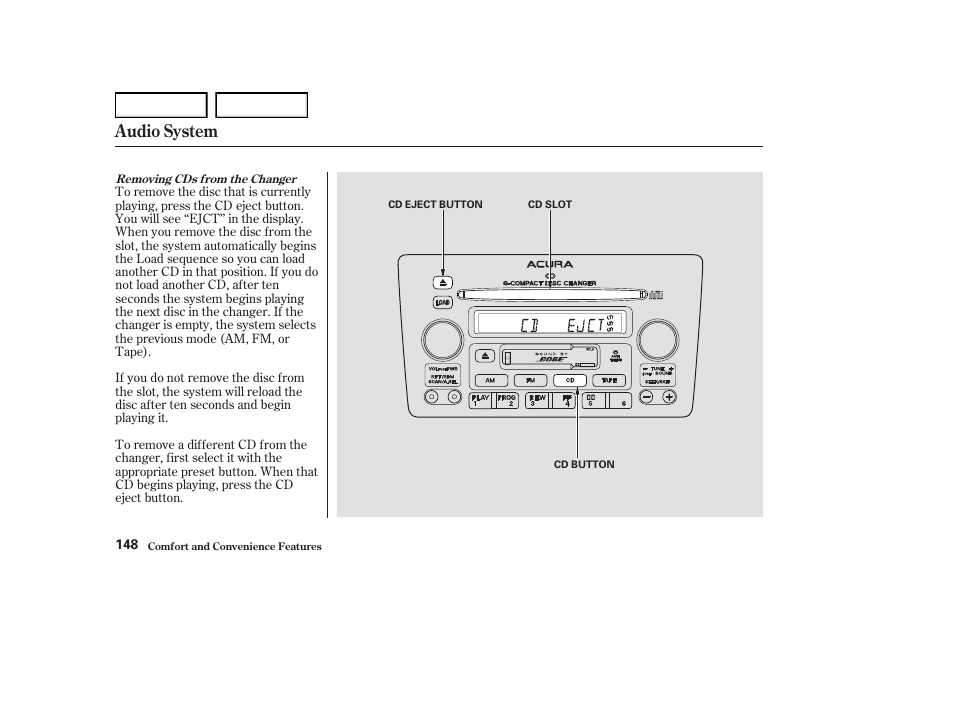Audio system | Acura 2004 RL - Owner's Manual User Manual | Page 151 / 370