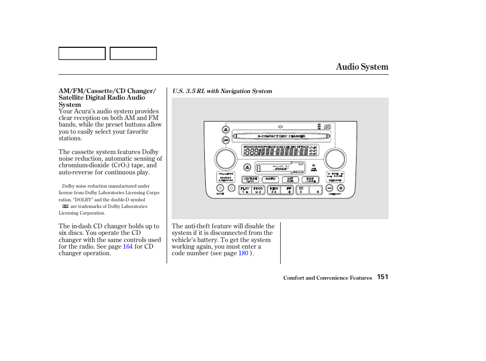 Audio system | Acura 2004 RL - Owner's Manual User Manual | Page 154 / 370