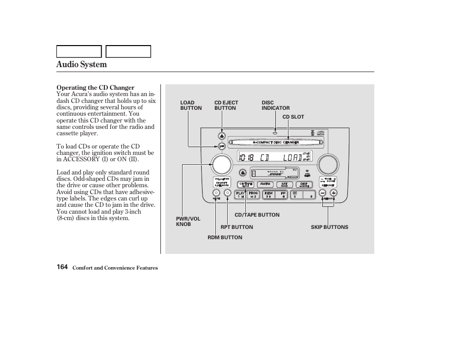 Audio system | Acura 2004 RL - Owner's Manual User Manual | Page 167 / 370