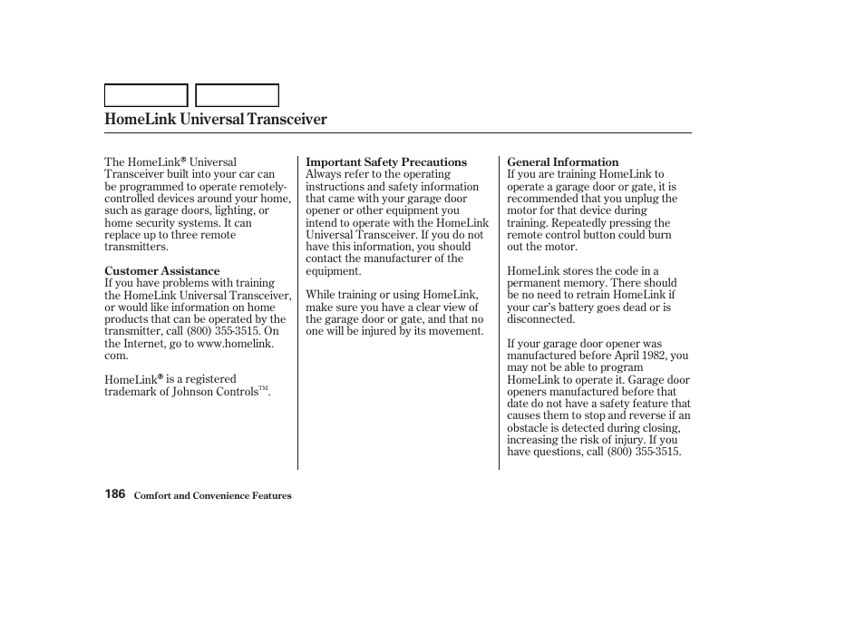 Homelink universal transceiver | Acura 2004 RL - Owner's Manual User Manual | Page 189 / 370