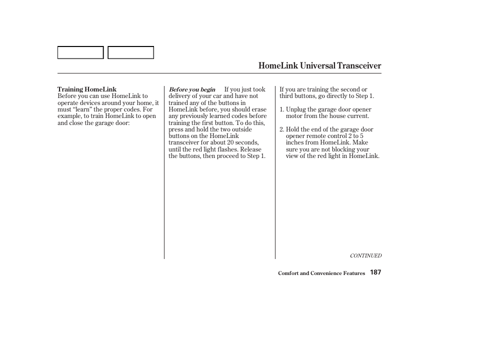 Homelink universal transceiver | Acura 2004 RL - Owner's Manual User Manual | Page 190 / 370