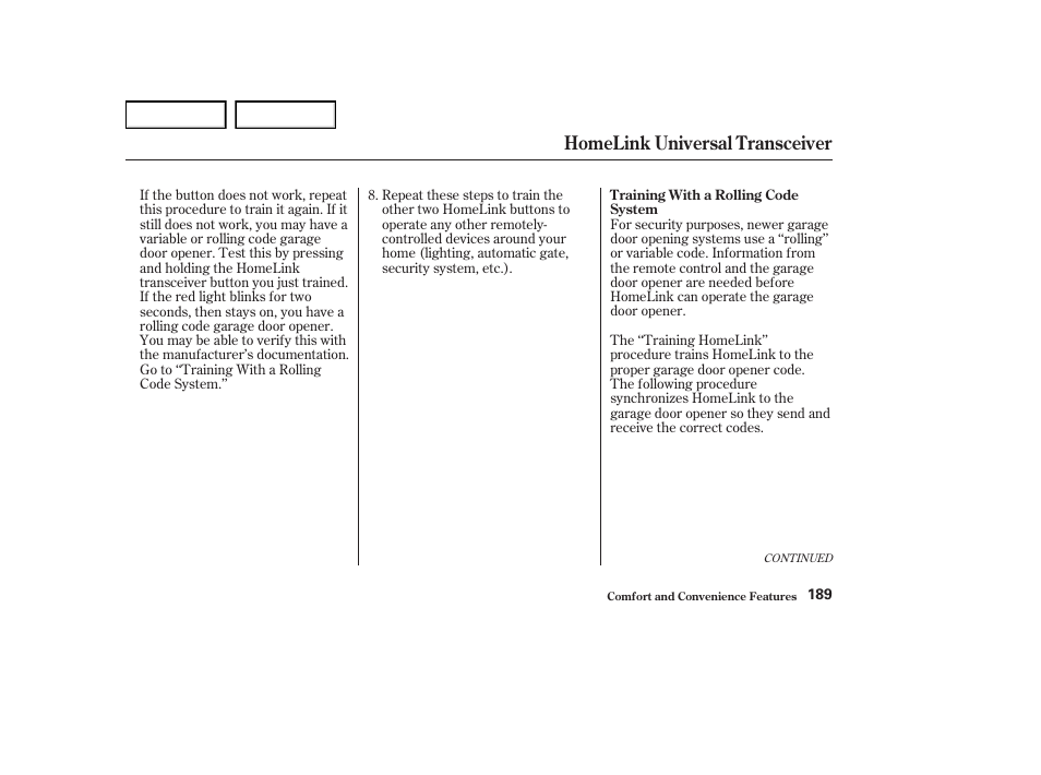 Homelink universal transceiver | Acura 2004 RL - Owner's Manual User Manual | Page 192 / 370
