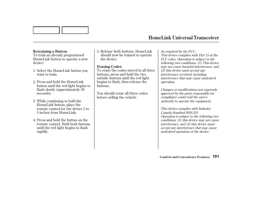 Homelink universal transceiver | Acura 2004 RL - Owner's Manual User Manual | Page 194 / 370