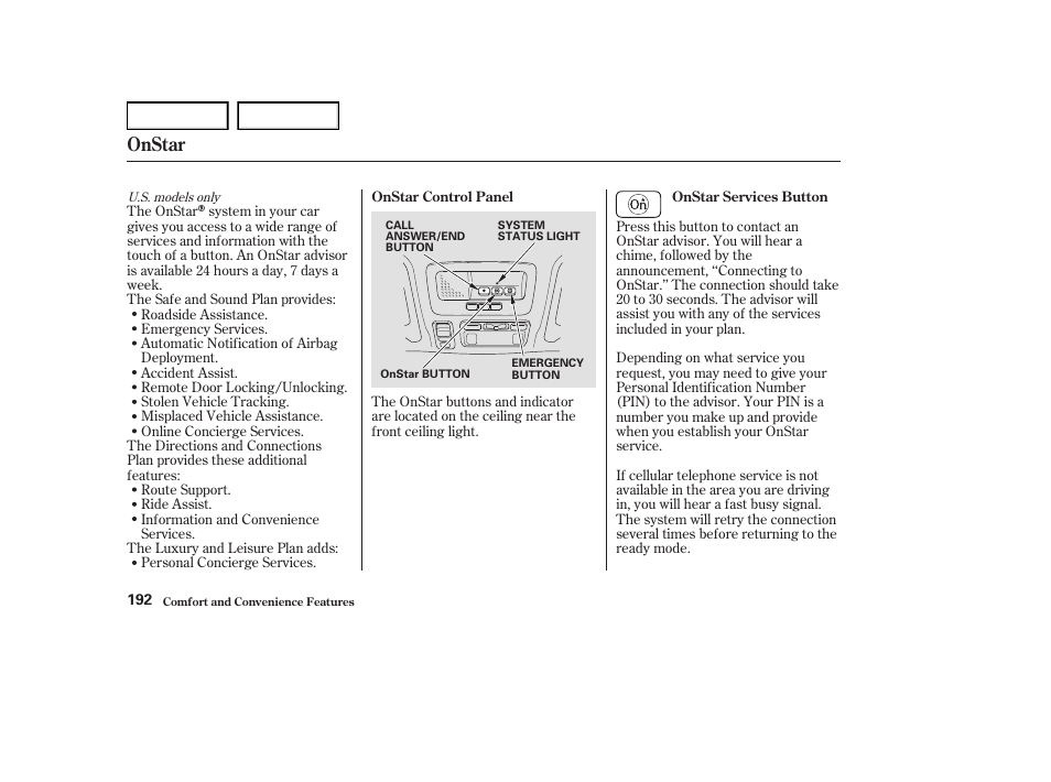 Onstar | Acura 2004 RL - Owner's Manual User Manual | Page 195 / 370