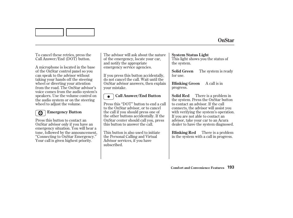 Onstar | Acura 2004 RL - Owner's Manual User Manual | Page 196 / 370