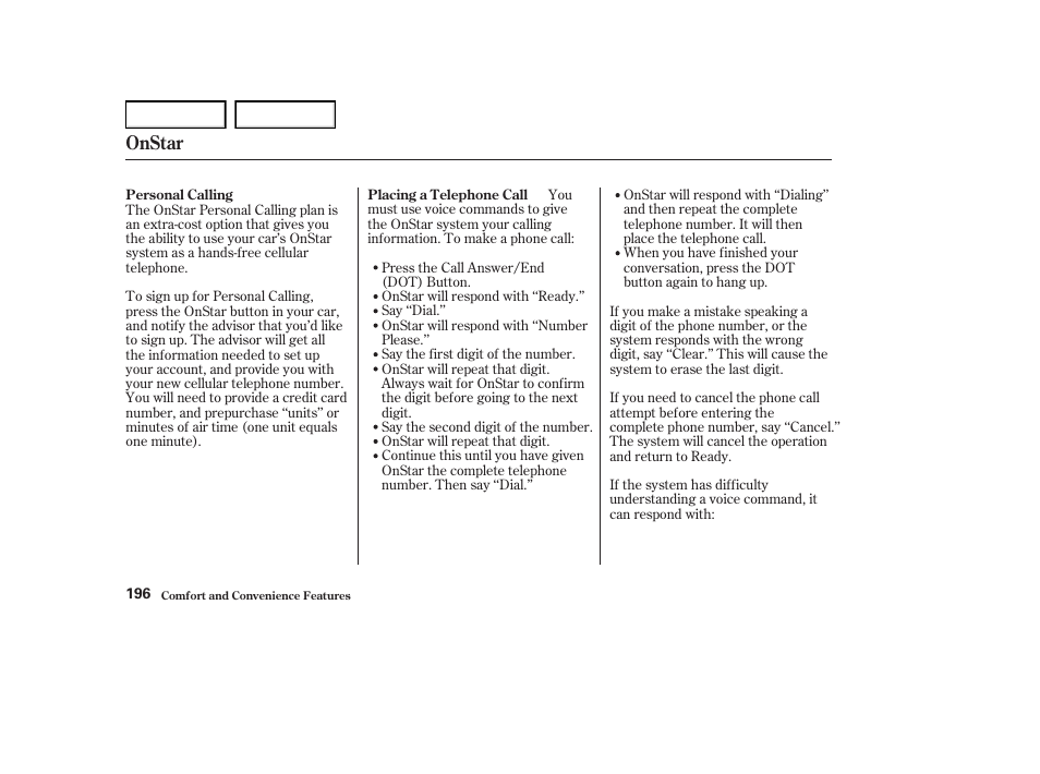 Onstar | Acura 2004 RL - Owner's Manual User Manual | Page 199 / 370